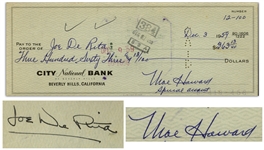 Moe Howard Check Signed to Joe DeRita -- Endorsed by DeRita on Verso -- Dated 3 December 1959 -- Measures 8.25 x 3 -- Very Good Condition